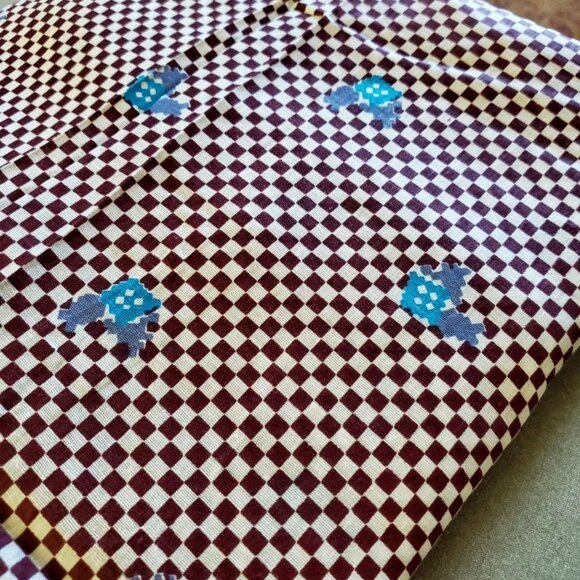 PLAID CHECK COTTON FABRIC NEW 83" x 36" BROWN WHITE BLUE CRAFT SEWING NEW - Picture 4 of 4